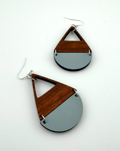 Walnut and blue grey geometric earrings