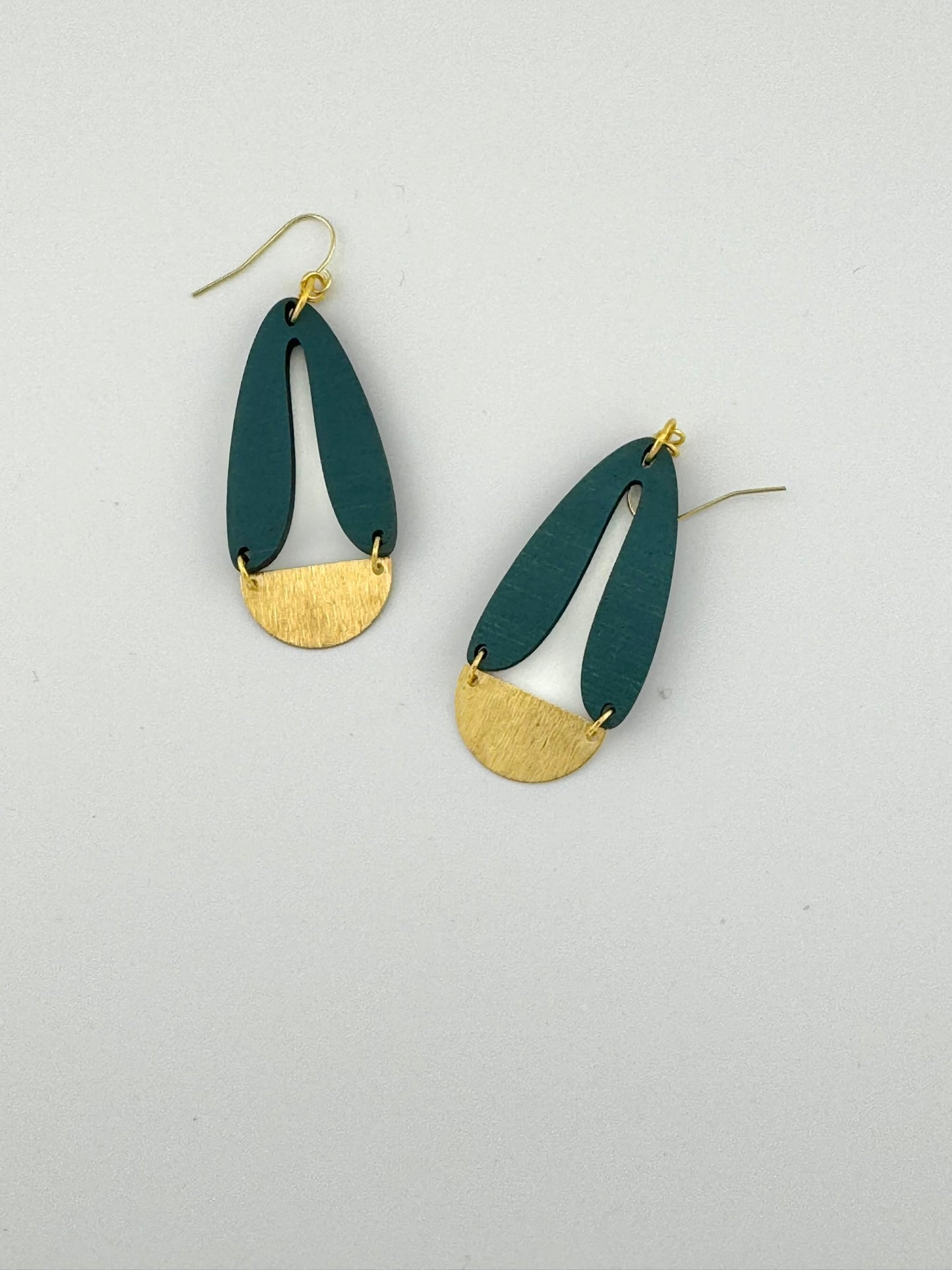 Teal Geometric earrings with brass accent