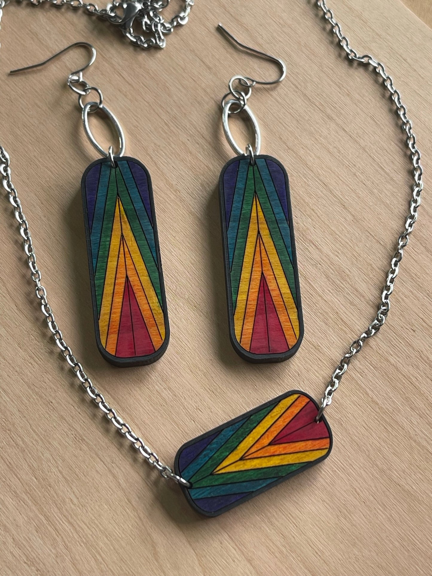 Chevron Rainbow - Laser cut, hand painted chevron earrings.